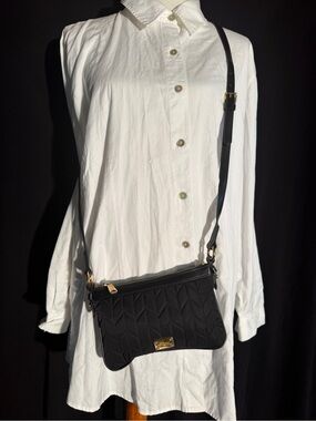 Ralph Lauren Quilted Black Crossbody Bag with Gold Plaque